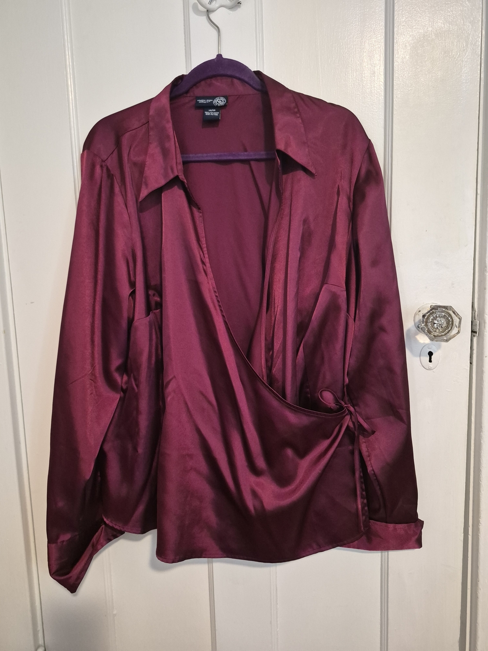 Silky Wrap-Front Blouse in Deep Wine